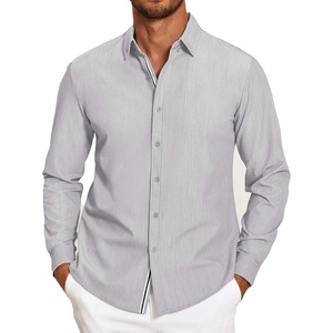 image:imageCOOFANDY Mens Casual Button Down Shirt Untucked Long Sleeve Stretch Denim Dress ShirtLight Grey