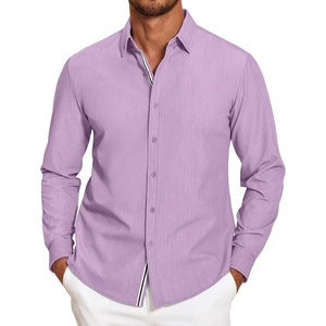 image:imageCOOFANDY Mens Casual Button Down Shirt Untucked Long Sleeve Stretch Denim Dress ShirtLight Purple