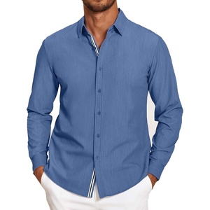image:imageCOOFANDY Mens Casual Button Down Shirt Untucked Long Sleeve Stretch Denim Dress ShirtNavy