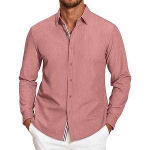 image:imageCOOFANDY Mens Casual Button Down Shirt Untucked Long Sleeve Stretch Denim Dress ShirtPink