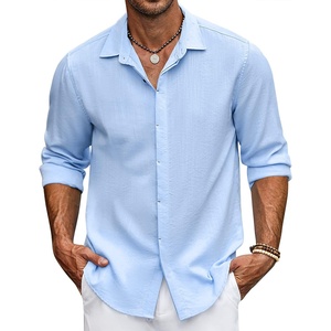 image:imageCOOFANDY Mens Casual Shirt Long Sleeve Casual Button Down Shirt for Men Summer Beach Wedding ShirtClear Blue