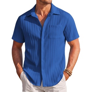 image:imageCOOFANDY Mens Casual Textured Short Sleeve Button Down Summer Beach ShirtClassic Blue