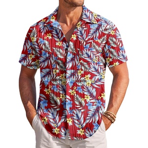 image:imageCOOFANDY Mens Casual Textured Short Sleeve Button Down Summer Beach ShirtHawaii Flowers