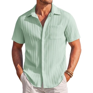 image:imageCOOFANDY Mens Casual Textured Short Sleeve Button Down Summer Beach ShirtLight Green