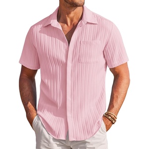 image:imageCOOFANDY Mens Casual Textured Short Sleeve Button Down Summer Beach ShirtOrange Pink