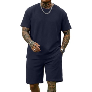image:imageCOOFANDY Mens Cotton Waffle 2 Piece Outfits Casual Short Sleeve Shirts and Shorts Set Summer Jogging Tracksuit Lounge SetsBlue Purple