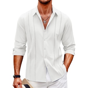 image:imageCOOFANDY Mens Cuban Guayabera Shirt Casual Button Down Shirts Long Sleeve Summer Beach ShirtsAwhite