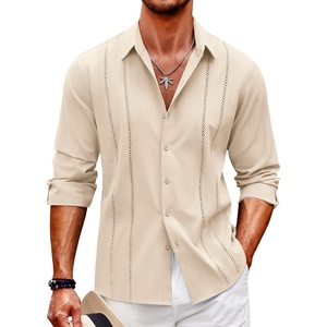 image:imageCOOFANDY Mens Cuban Guayabera Shirt Casual Button Down Shirts Long Sleeve Summer Beach ShirtsBeige