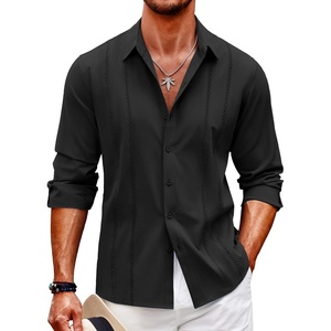 image:imageCOOFANDY Mens Cuban Guayabera Shirt Casual Button Down Shirts Long Sleeve Summer Beach ShirtsBlack