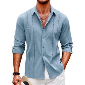 image:imageCOOFANDY Mens Cuban Guayabera Shirt Casual Button Down Shirts Long Sleeve Summer Beach ShirtsBlue