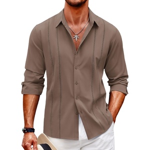 image:imageCOOFANDY Mens Cuban Guayabera Shirt Casual Button Down Shirts Long Sleeve Summer Beach ShirtsBrown