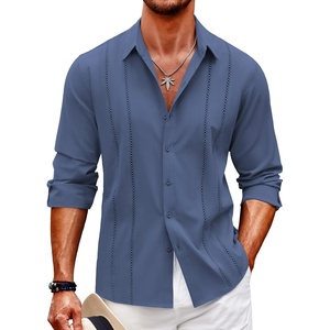 image:imageCOOFANDY Mens Cuban Guayabera Shirt Casual Button Down Shirts Long Sleeve Summer Beach ShirtsDark Blue