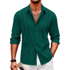 image:imageCOOFANDY Mens Cuban Guayabera Shirt Casual Button Down Shirts Long Sleeve Summer Beach ShirtsDark Green
