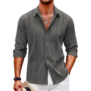 image:imageCOOFANDY Mens Cuban Guayabera Shirt Casual Button Down Shirts Long Sleeve Summer Beach ShirtsDark Grey
