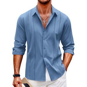 image:imageCOOFANDY Mens Cuban Guayabera Shirt Casual Button Down Shirts Long Sleeve Summer Beach ShirtsDenim Blue