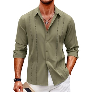 image:imageCOOFANDY Mens Cuban Guayabera Shirt Casual Button Down Shirts Long Sleeve Summer Beach ShirtsGreen