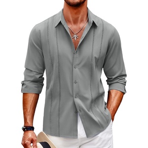 image:imageCOOFANDY Mens Cuban Guayabera Shirt Casual Button Down Shirts Long Sleeve Summer Beach ShirtsGrey