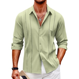 image:imageCOOFANDY Mens Cuban Guayabera Shirt Casual Button Down Shirts Long Sleeve Summer Beach ShirtsLight Green