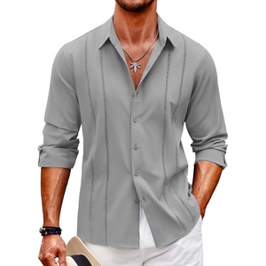 image:imageCOOFANDY Mens Cuban Guayabera Shirt Casual Button Down Shirts Long Sleeve Summer Beach ShirtsLight Grey