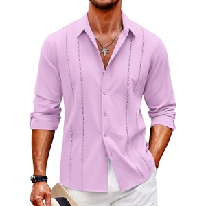image:imageCOOFANDY Mens Cuban Guayabera Shirt Casual Button Down Shirts Long Sleeve Summer Beach ShirtsLight Purple
