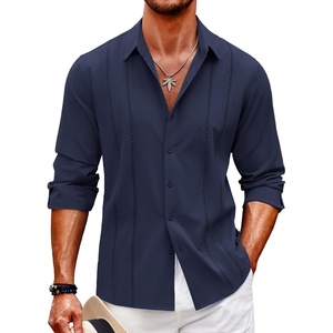 image:imageCOOFANDY Mens Cuban Guayabera Shirt Casual Button Down Shirts Long Sleeve Summer Beach ShirtsNavy Blue