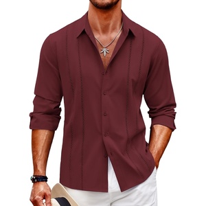 image:imageCOOFANDY Mens Cuban Guayabera Shirt Casual Button Down Shirts Long Sleeve Summer Beach ShirtsWine Red