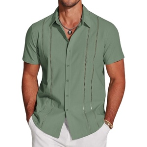 image:imageCOOFANDY Mens Cuban Guayabera Shirt Short Sleeve Button Down Shirts Casual Summer Beach Linen ShirtsArmy Green
