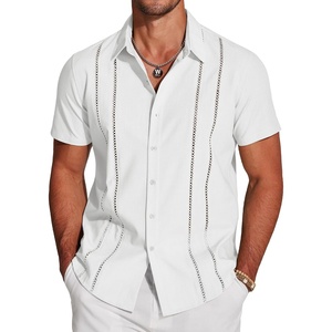 image:imageCOOFANDY Mens Cuban Guayabera Shirt Short Sleeve Button Down Shirts Casual Summer Beach Linen ShirtsAwhite