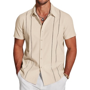 image:imageCOOFANDY Mens Cuban Guayabera Shirt Short Sleeve Button Down Shirts Casual Summer Beach Linen ShirtsBeige