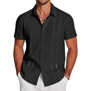image:imageCOOFANDY Mens Cuban Guayabera Shirt Short Sleeve Button Down Shirts Casual Summer Beach Linen ShirtsBlack