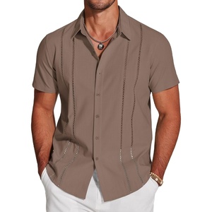 image:imageCOOFANDY Mens Cuban Guayabera Shirt Short Sleeve Button Down Shirts Casual Summer Beach Linen ShirtsBrown