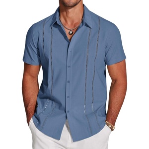 image:imageCOOFANDY Mens Cuban Guayabera Shirt Short Sleeve Button Down Shirts Casual Summer Beach Linen ShirtsGray Blue