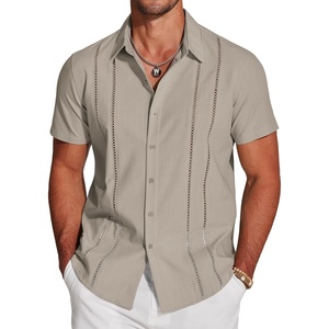 image:imageCOOFANDY Mens Cuban Guayabera Shirt Short Sleeve Button Down Shirts Casual Summer Beach Linen ShirtsKhaki