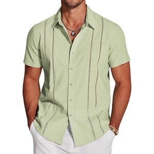 image:imageCOOFANDY Mens Cuban Guayabera Shirt Short Sleeve Button Down Shirts Casual Summer Beach Linen ShirtsLight Green