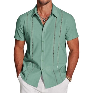 image:imageCOOFANDY Mens Cuban Guayabera Shirt Short Sleeve Button Down Shirts Casual Summer Beach Linen ShirtsMalachite Green