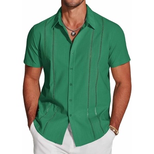 image:imageCOOFANDY Mens Cuban Guayabera Shirt Short Sleeve Button Down Shirts Casual Summer Beach Linen ShirtsOasis Green