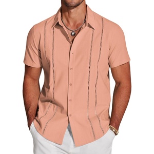 image:imageCOOFANDY Mens Cuban Guayabera Shirt Short Sleeve Button Down Shirts Casual Summer Beach Linen ShirtsPink