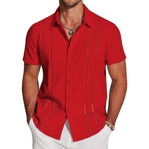 image:imageCOOFANDY Mens Cuban Guayabera Shirt Short Sleeve Button Down Shirts Casual Summer Beach Linen ShirtsRed