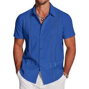 image:imageCOOFANDY Mens Cuban Guayabera Shirt Short Sleeve Button Down Shirts Casual Summer Beach Linen ShirtsRoyal Blue