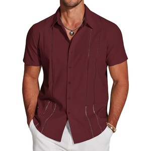 image:imageCOOFANDY Mens Cuban Guayabera Shirt Short Sleeve Button Down Shirts Casual Summer Beach Linen ShirtsWine Red