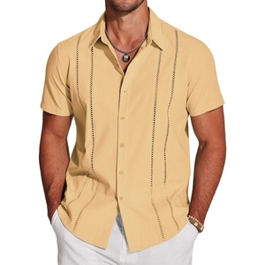 image:imageCOOFANDY Mens Cuban Guayabera Shirt Short Sleeve Button Down Shirts Casual Summer Beach Linen ShirtsYellow