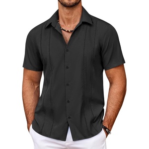image:imageCOOFANDY Mens Cuban Guayabera Shirt Summer Beach Vacation Shirt Casual Short Sleeve Button Down Resort WearBlack