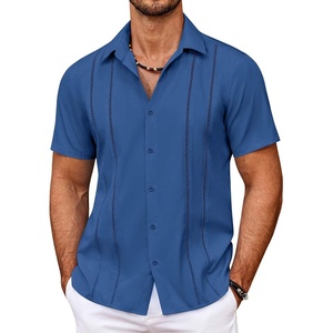 image:imageCOOFANDY Mens Cuban Guayabera Shirt Summer Beach Vacation Shirt Casual Short Sleeve Button Down Resort WearDark Blue
