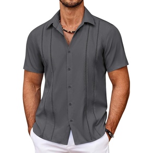 image:imageCOOFANDY Mens Cuban Guayabera Shirt Summer Beach Vacation Shirt Casual Short Sleeve Button Down Resort WearGranite Gray