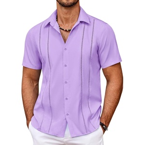 image:imageCOOFANDY Mens Cuban Guayabera Shirt Summer Beach Vacation Shirt Casual Short Sleeve Button Down Resort WearPurple Rose