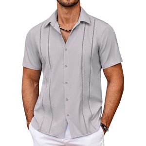 image:imageCOOFANDY Mens Cuban Guayabera Shirt Summer Beach Vacation Shirt Casual Short Sleeve Button Down Resort WearQuiet Gray