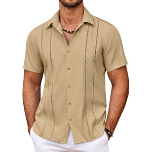 image:imageCOOFANDY Mens Cuban Guayabera Shirt Summer Beach Vacation Shirt Casual Short Sleeve Button Down Resort WearSesame