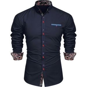 image:imageCOOFANDY Mens Dress Shirt Long Sleeve Casual Button Down Paisley Shirts Party Wedding Dress ShirtNavy