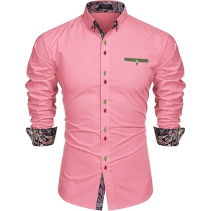 image:imageCOOFANDY Mens Dress Shirt Long Sleeve Casual Button Down Paisley Shirts Party Wedding Dress ShirtPink
