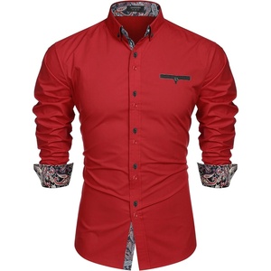 image:imageCOOFANDY Mens Dress Shirt Long Sleeve Casual Button Down Paisley Shirts Party Wedding Dress ShirtRed